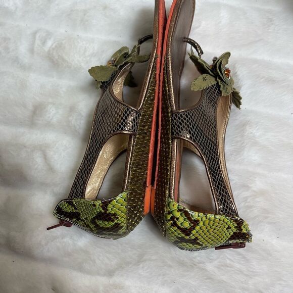 Poetic license Island surprise sandals bronze&green snake skin printSZ8.5 - Picture 4 of 8